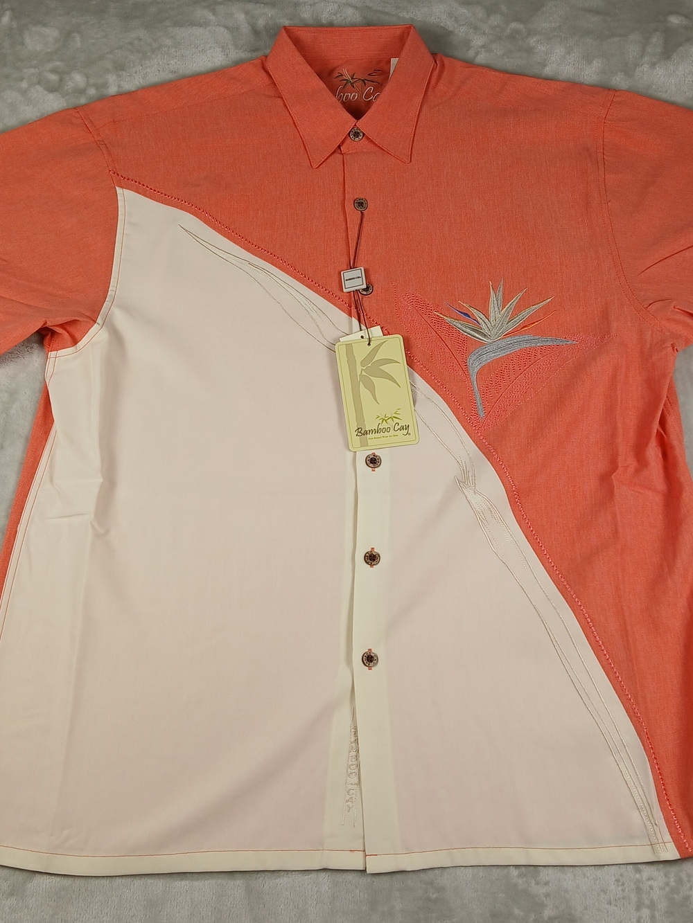 Bamboo Cay Hawaiian Camp Shirt M Men's Embroidered Bird Of Paradise NWT